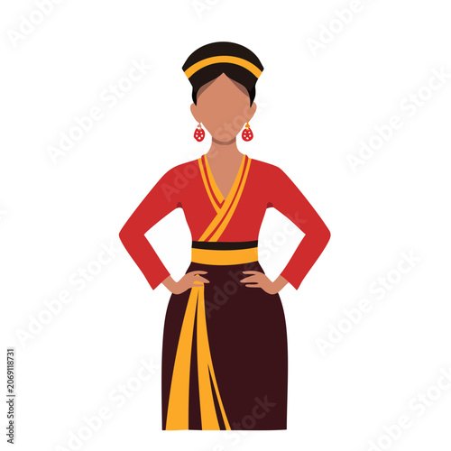 Woman in traditional dress flat vector illustration