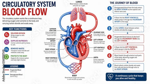 Human Circulatory System Infographic Blood Flow and Heart Anatomy