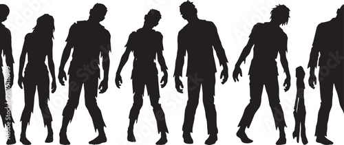 Billede på lærred Set of silhouettes of walking dead people for halloween design projects or posters depicting spooky zombies in different poses on transparent