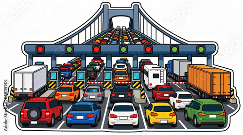 Vehicles on a toll bridge road.