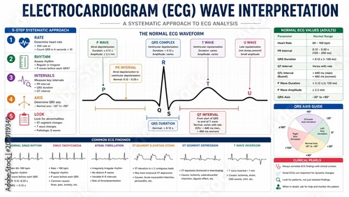 Medical Electrocardiogram ECG EKG Wave Interpretation Guide Infographic