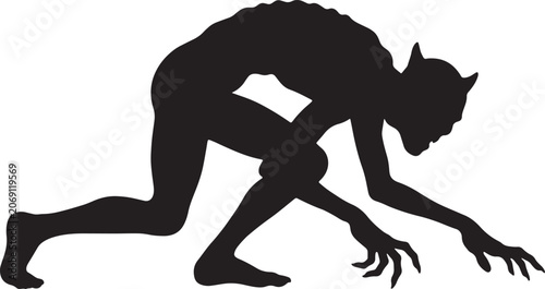 Cuadro en lienzo A creepy monster creature silhouette vector illustration, hunched over with long claws, on a transparent background, perfect for horror designs