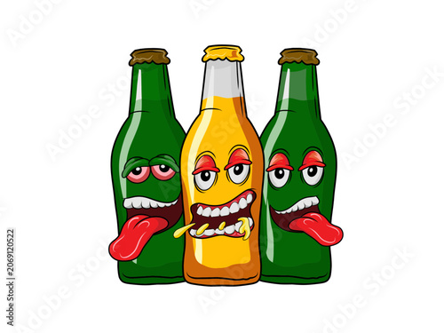 Tableau sur toile Funny cartoon beverage bottle characters with silly faces and tongues out