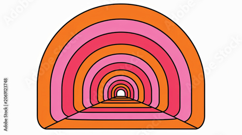 Vibrant multicolored rainbow tunnel illustration.