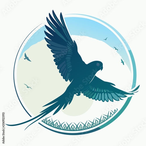 budgerigar silhouette flying in circular motion wings mid flap vector