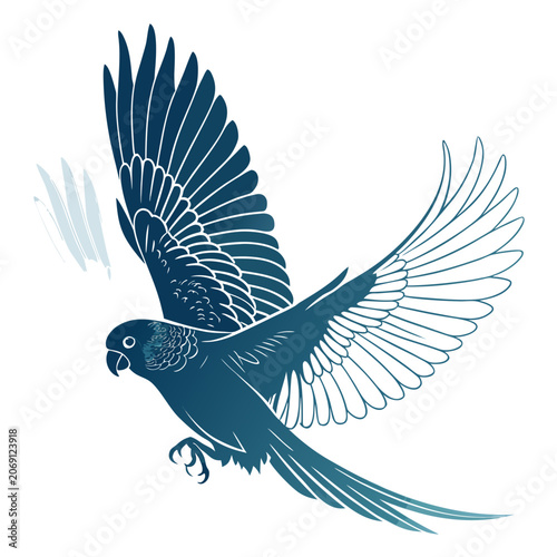 budgerigar silhouette flying in circular motion wings mid flap vector