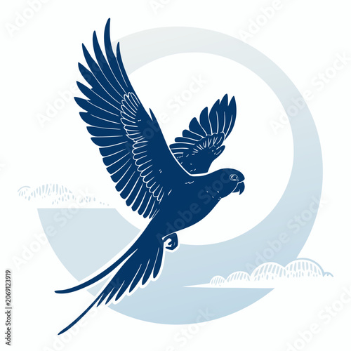 budgerigar silhouette flying in circular motion wings mid flap vector