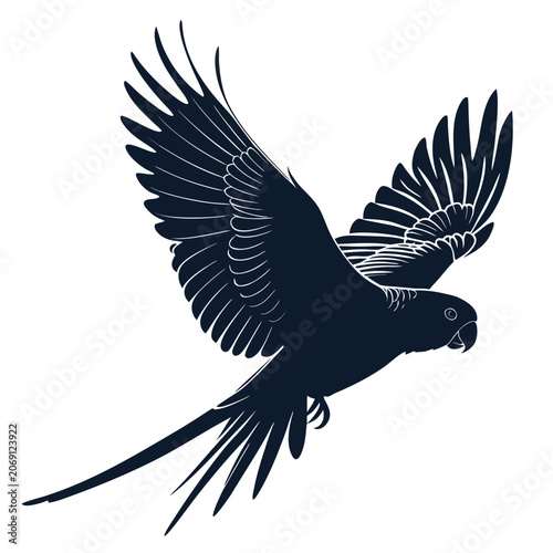 budgerigar silhouette flying in circular motion wings mid flap vector