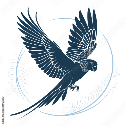 budgerigar silhouette flying in circular motion wings mid flap vector