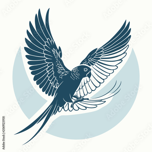 budgerigar silhouette flying in circular motion wings mid flap vector