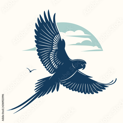 budgerigar silhouette flying in circular motion wings mid flap vector
