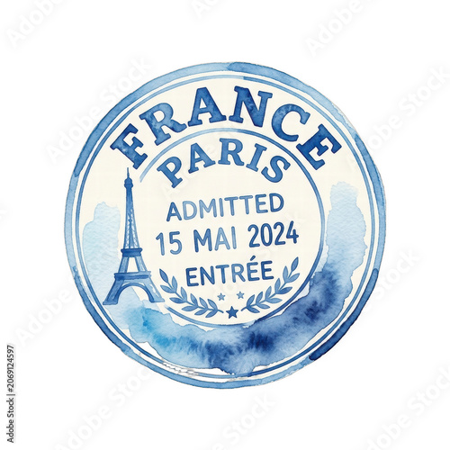 Watercolor France Paris travel stamp design