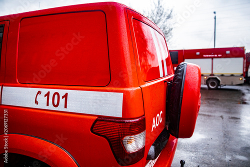 Canvas Print Red UAZ Patriot car of the Ministry of Emergency Situations on duty