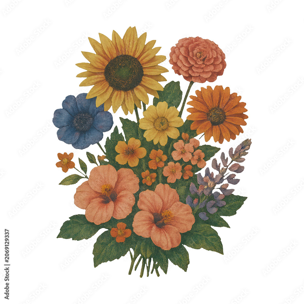 Obraz premium PNG Vibrant floral bouquet illustration