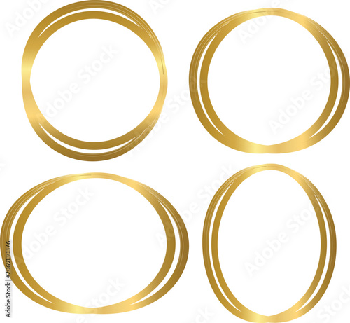 Golden circle frames set with elegant luxury brush stroke texture on white background