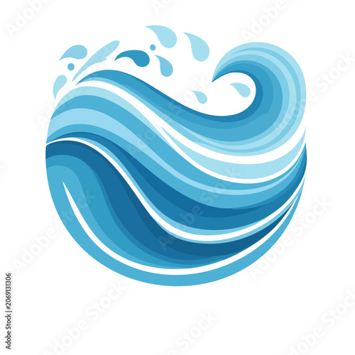Stylized blue wave with water splashes
