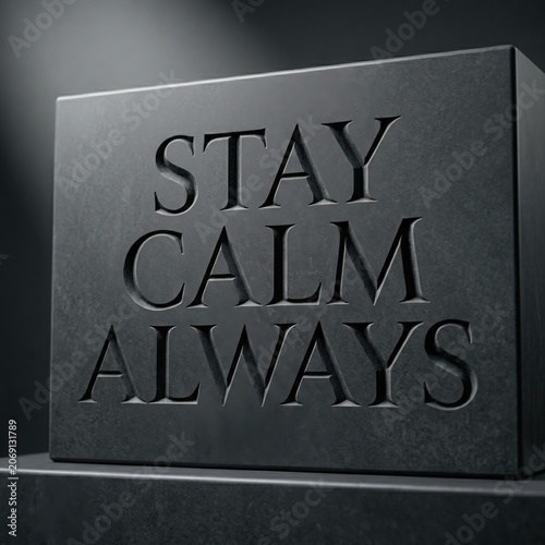 3d render of the phrase stay calm always engraved on a dark stone block