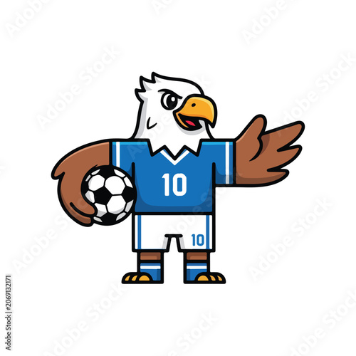 Cute Eagle Mascot Football Uniform International Tournament Flat Vector Illustration