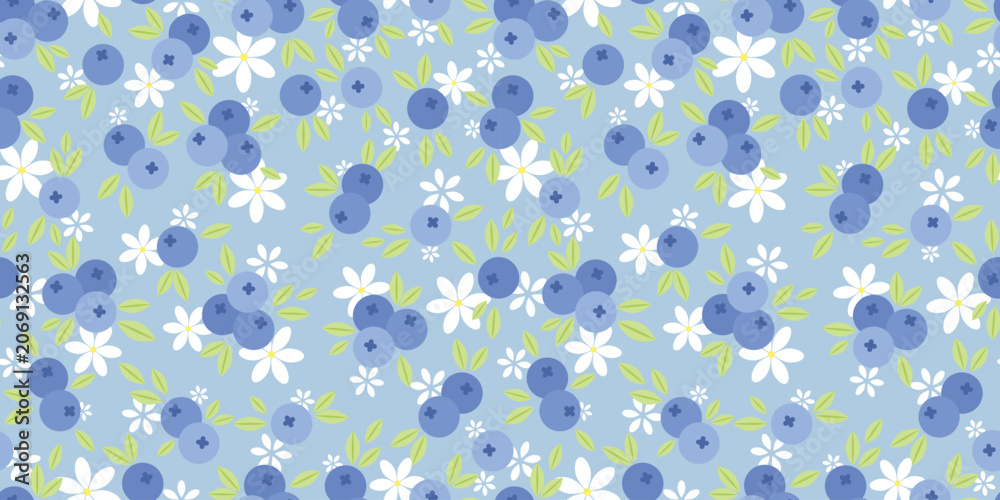 Obraz premium Blueberry pattern background seamless scattered floral berry modern wallpaper
