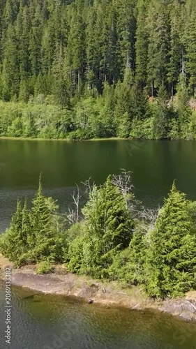 Aerial view over a mountain forest, Canada