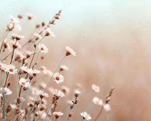 Soft summer wind drifting over meadow, wildflowers in gentle motion