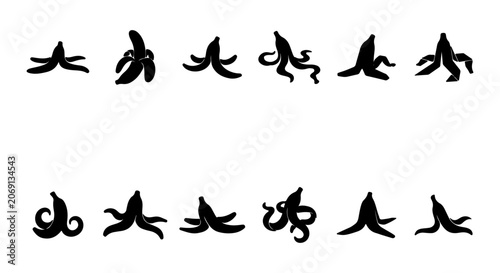 Foto Banana Peel Silhouettes, Slipping Hazard Icons, Fruit Waste Vector Graphics, Foo