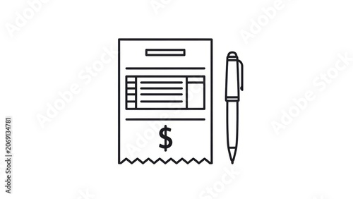 A pen resting on a receipt with a dollar sign, symbolizing expenses or transactions