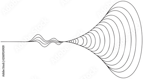 фотографія Minimalist vector line art of a wave signal expanding into concentric ovals for