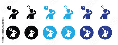 Question and Confused User Icons Collection Set. Featuring Doubt, Inquiry, Help Request, FAQ Support, Problem Solving and Assistance Symbols in Modern Flat Vector Style