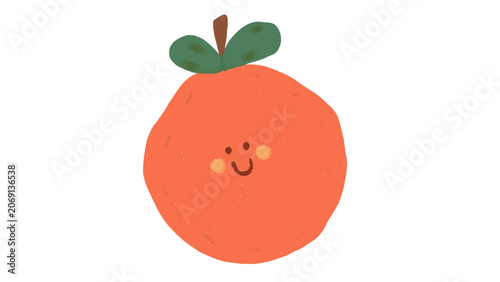 Cute orange character with smiling face and rosy cheeks, playful citrus fruit cartoon illustration.