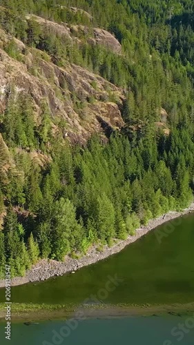 Aerial view over a mountain forest, Canada