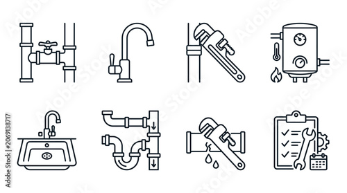 Konstfotografi Plumbing fixtures and tools icons.