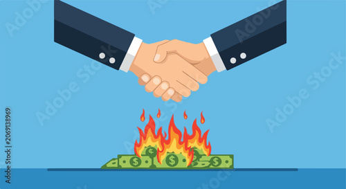 Принти на полотні Handshake over burning money