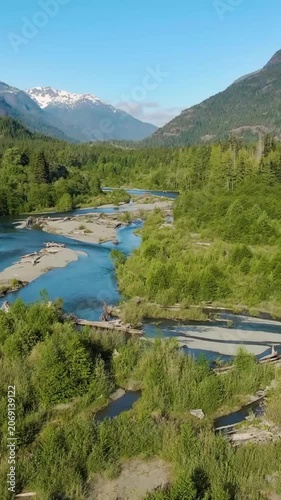 Aerial view over a mountain forest, Canada