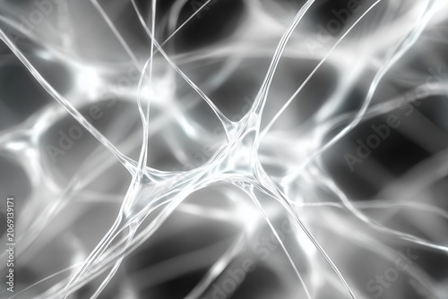 Abstract glowing white network of intricate lines, representing technology, connections, or neural pathways