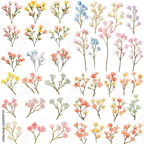Pastel Artificial Flower Sprigs Collection: Diverse Colors and Styles