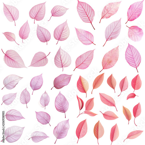 Watercolor Pink Leaves Pattern: Delicate Veins and Soft Hues for Botanical Design