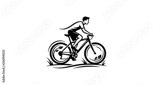 Canvastavla Man riding a bicycle quickly outside.