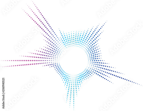 Abstract halftone vector illustration background with circular pattern, star equalizer and sound symbols, geometric shapes, decorative business concept wallpaper