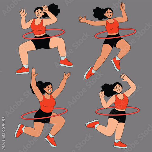 Woman fitness exercise hoop workout routine with exercise, training