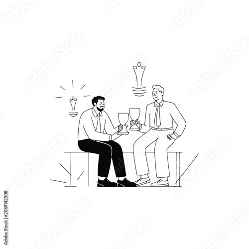 Business people cheering with trophies team success illustration