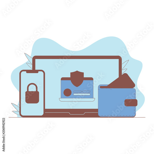 Digital security online banking protection icon set with security