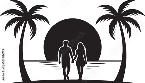 silhouette of a couple on the beach