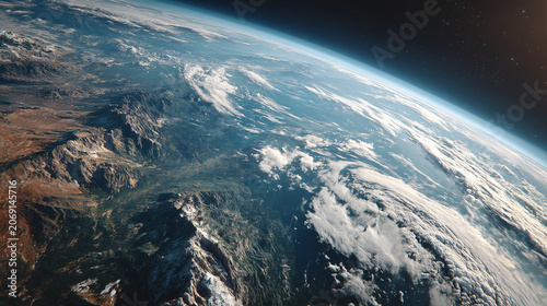 View of Earth from Space Showing Cloud Cover Mountain Ranges and Oceans