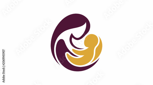 Canvastavla Abstract Mother and Child Vector Symbol, Minimalist Parent Holding Baby Icon, El