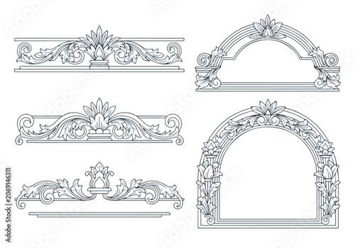 Ornate Architectural Elements. Vintage Flourish Designs. Decorative Borders.