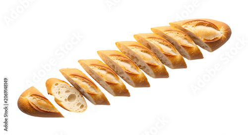 Sliced baguette on a black background, sliced bread bread, slices food bakery