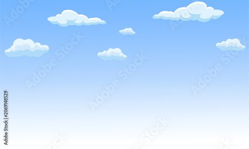 Cartoon blue sky with white clouds vector illustration background.