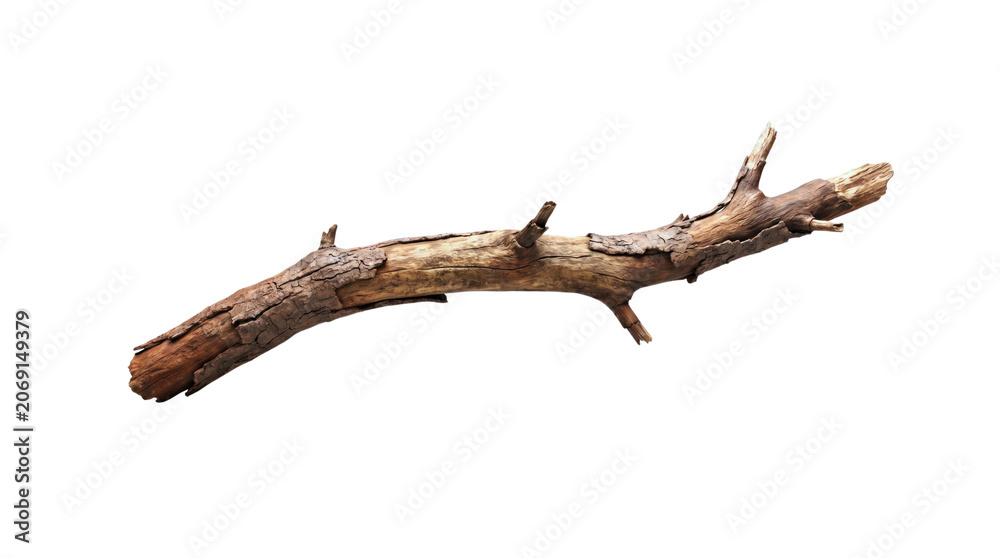 Fototapeta premium Isolated Driftwood Branch on Transparent Background, Weathered Wooden Tree Limb for Decor or Design
