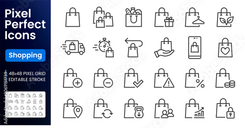 Obraz na plátně Shopping bag line icon set